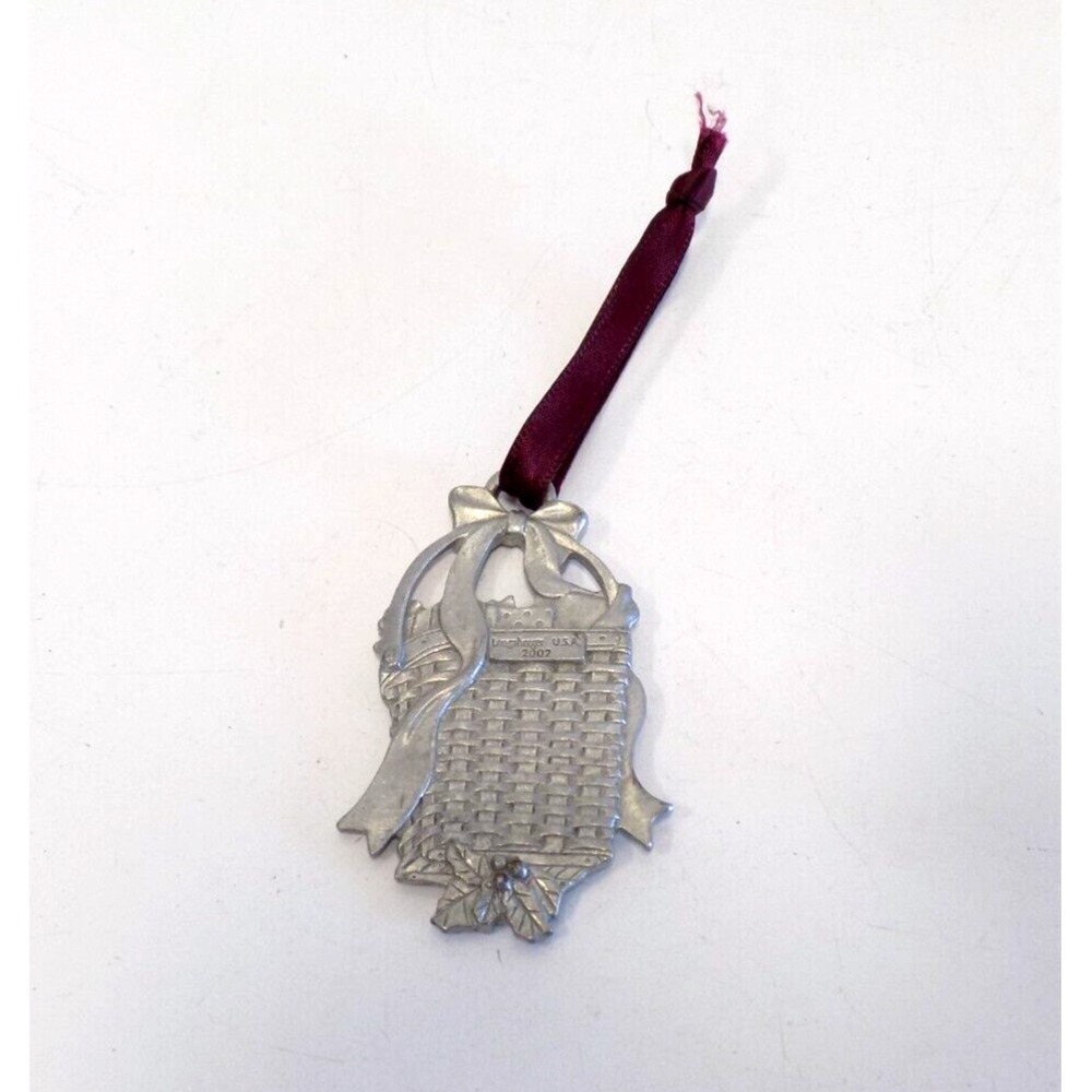Glad Tidings Holiday Basket Pewter Tie on Charm Ornament Christmas Longaberger